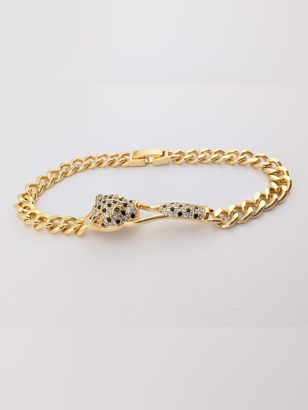 Gold Panther Head Chain Bracelet - Estate Jewelry - Picture 3 of 8